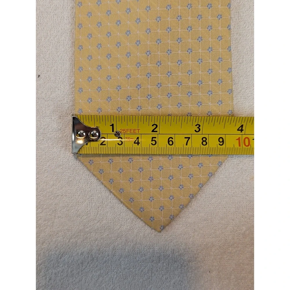 Brooks Brothers 346 Silk Tie Yellow Blue Micro Geometric Pattern Stain Resistant